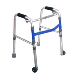 Andadera Industrial de Aluminio Infantil Plegable con Ruedas de 2″, Azul